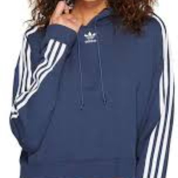 Women's Adidas Originals Cropped Hoodie Sweatshirt, Denim Blue, Size M - Picture 11 of 12
